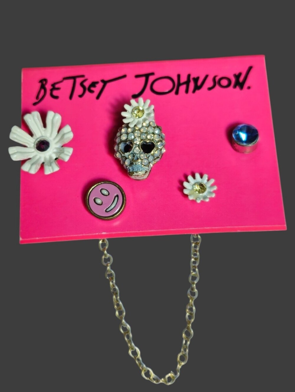 ☠️🌸Betsey GIRLIE GRUNGE Floral Skull Vintage Stud Earrings Set - NWT